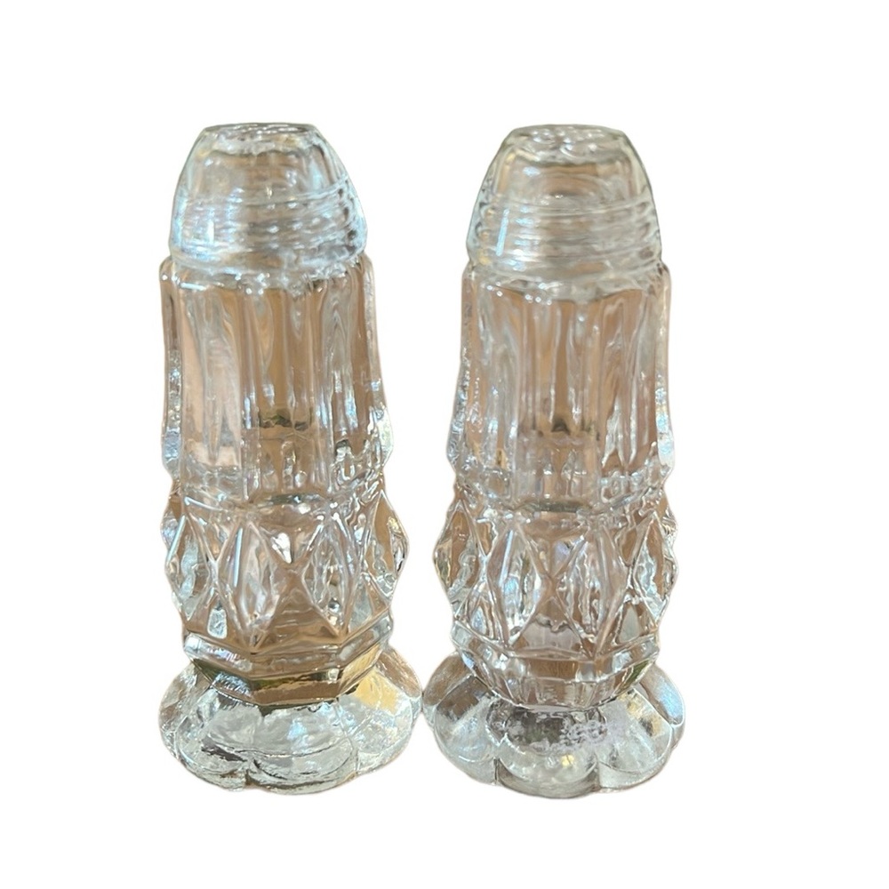 Bohemia clear crystal salt & pepper shakers screw top vintage